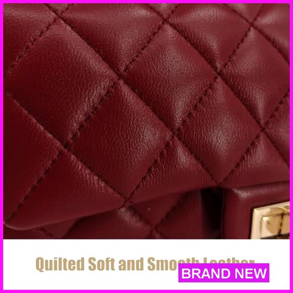Camellia Women Small Quilted Leather Crossbody Bag with Gold Chain Strap & Top Handle